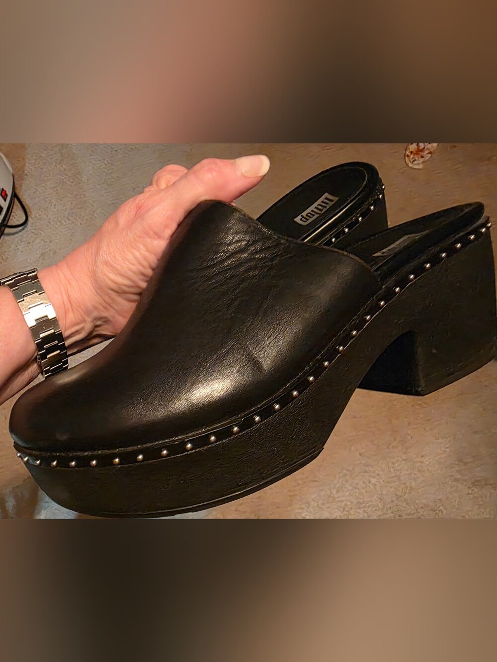 FitFlop Pilar Black Leather Studded Platform Mule Clogs CushX NEW Women’s 41